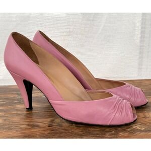 70s‎ 80s Vintage Disco RODAN Purple Leather Peep Toe Heels Size 37 7 Italy